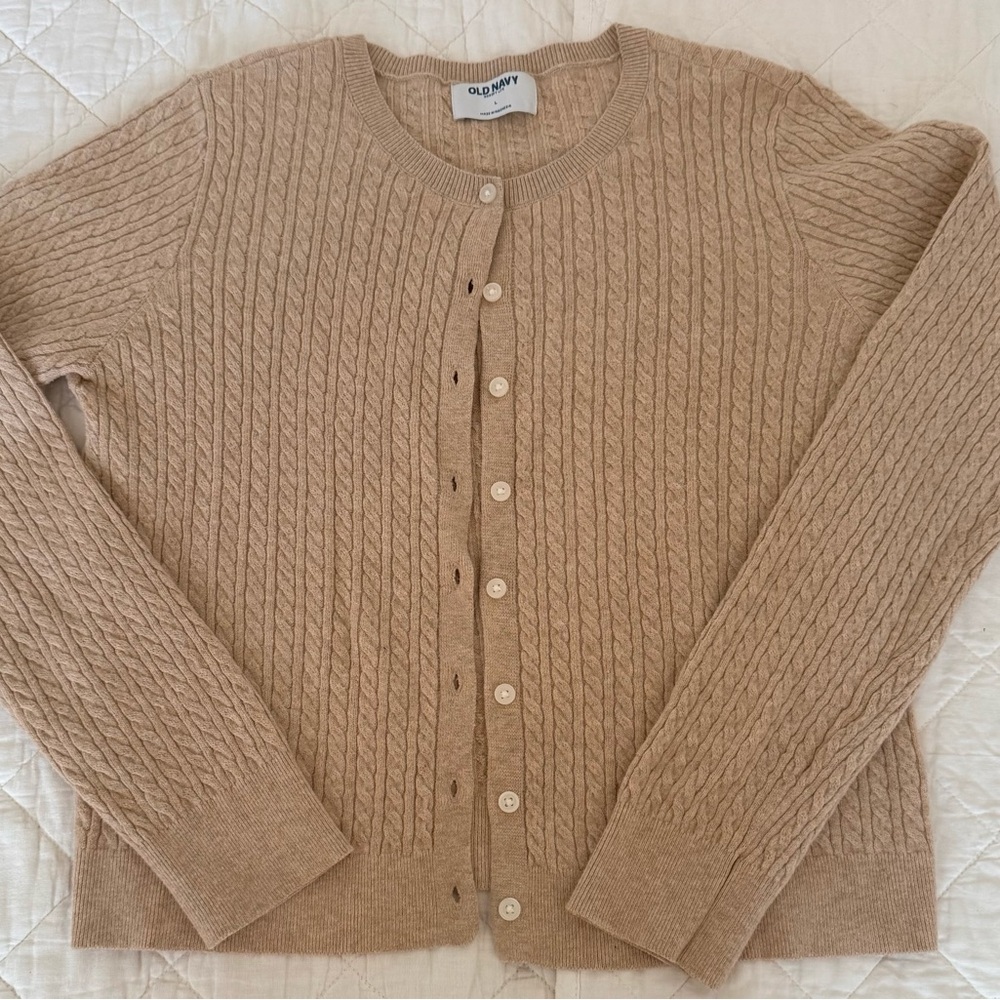Tan Cable Knit Cardigan